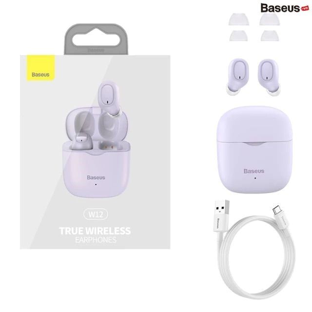  Tai nghe Bluetooth Baseus W12 True Wireless Earbuds (Bluetooth 5.1, 0.05s Low latency, App Tracking,  Ultrfast charge ) 