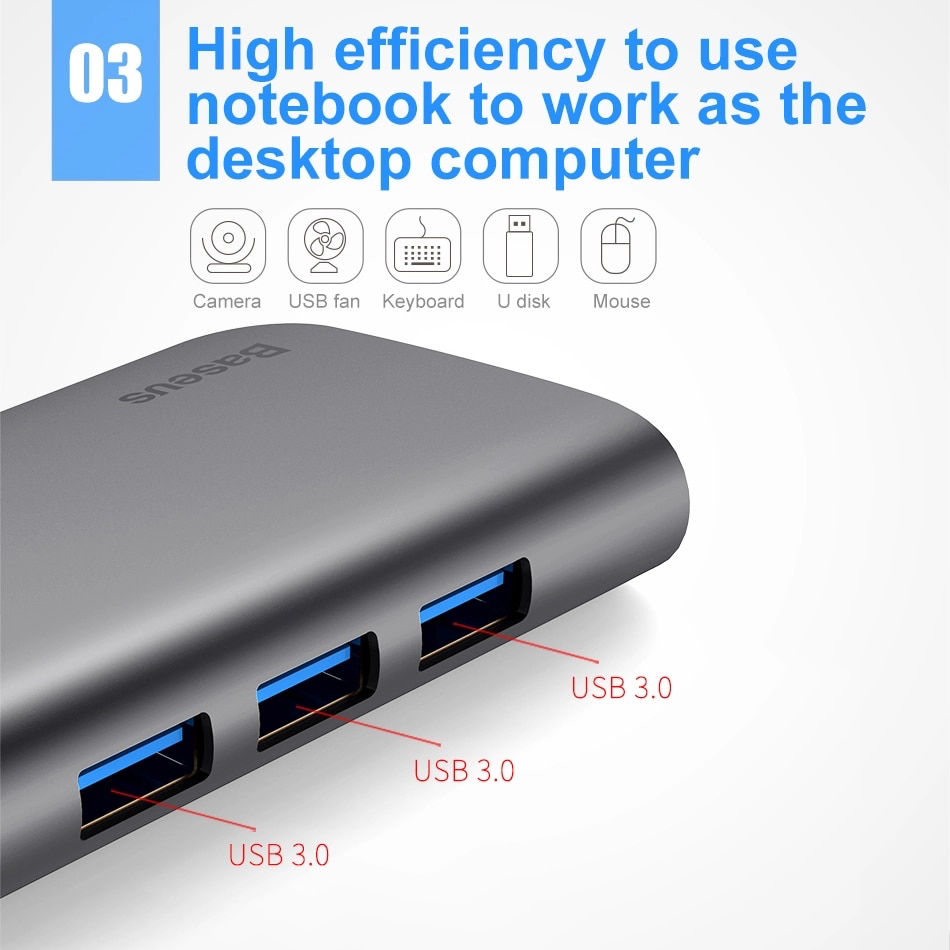  Hub chuyển đổi 8 trong 1 Baseus Almighty HUB cho Macbook Pro/ Laptop Windows (Type C to 3x USB 3.0, HDMI, TF/SD Card Reader, LAN RJ-45,  Type C Expansion Dock Adapter) 