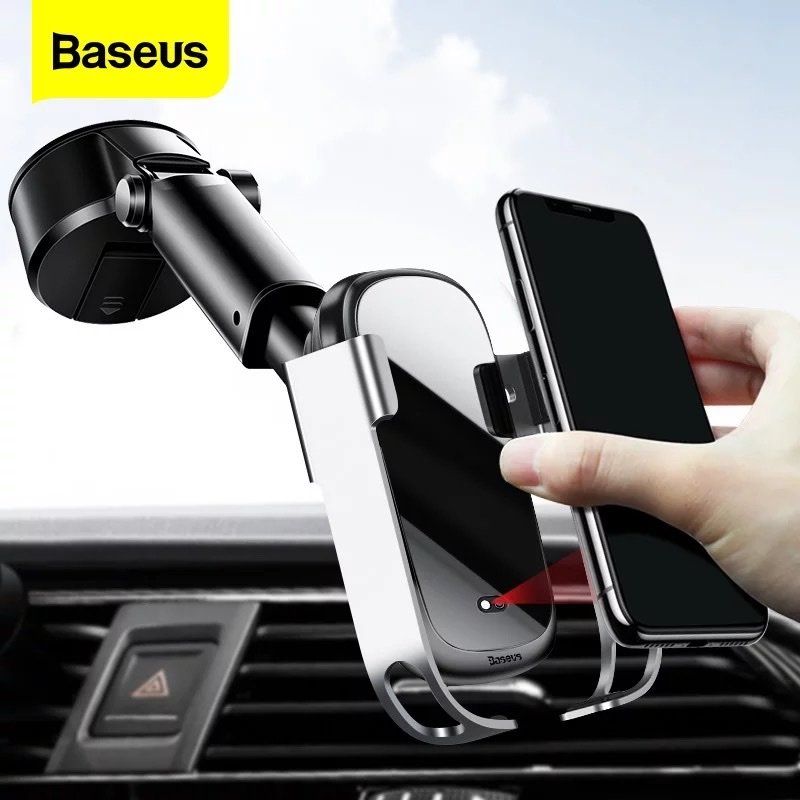  Bộ giá đỡ điện thoại gắn kính hoặc táp lô tích hợp sạc nhanh không dây dùng trên xe hơi  Baseus Rock-Solid Electric Holder Wireless Charger Kit (Air Outlet base + Tank Suction base + Car Charger) 