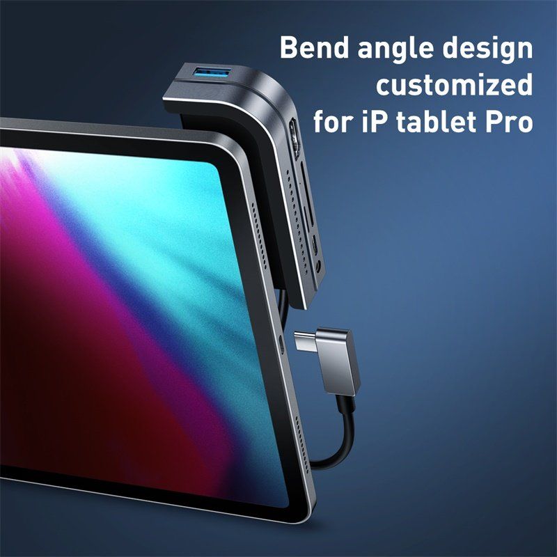 Hub chuyển 6 trong 1 Baseus Bend Angle No.7 dùng cho iPad Pro 2018 11/12.9 inches (Type C to USB3.0+ HDMI + SD/Micro SD + Audio 3.5mm+C PD, Extended InterfacesHub) 