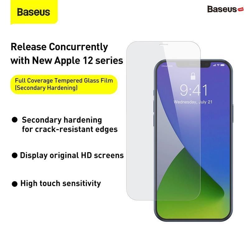  Kính cường lực cho iPhone 12 Series Baseus 0.15mm Full Coverage Tempered Glass Film 2020 (Secondary Hardening, 2 miếng/bộ) 