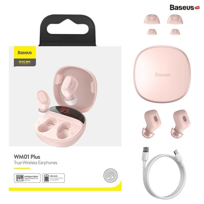  Tai nghe không dây TWS Baseus Encok True Wireless Earphones WM01 Plus (Bluetooth 5.0, Stereo Earbuds, Touch Control, Noise Cancelling) 