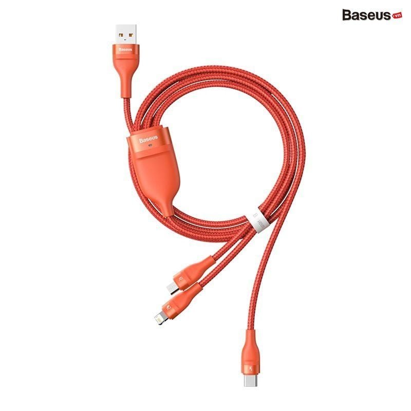  Cáp sạc nhanh 3 đầu Baseus Flash Series 3in1 (USB to Type C/Lightning/Micro, 5A/40W Quick Charging & Data Cable) 