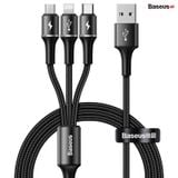  Cáp sạc vải dù siêu bền 3 đầu Baseus Halo Data 3 in 1 (USB to Type C/Lightning/Micro, 3.5A Fast Charging & Sync Data Cable) 