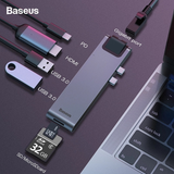  Hub chuyển Baseus Thunderbolt C Pro 7 in 1 Smart Hub cho Macbook Pro 2016/ 2017/ 2018 (Type C to C PD, 2x USB 3.0, HDMI 4K - 60Hz, SD/Micro SD Card Reader, LAN RJ-45 Expansion Smart Dock) 