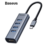  Hub chuyển Type C to USB 3.0 và HDMI Baseus Enjoy Series  (Type C to USB 3.0 x4 Ports + HDMI 4K,  5 in 1 intelligent HUB Adapter ) 