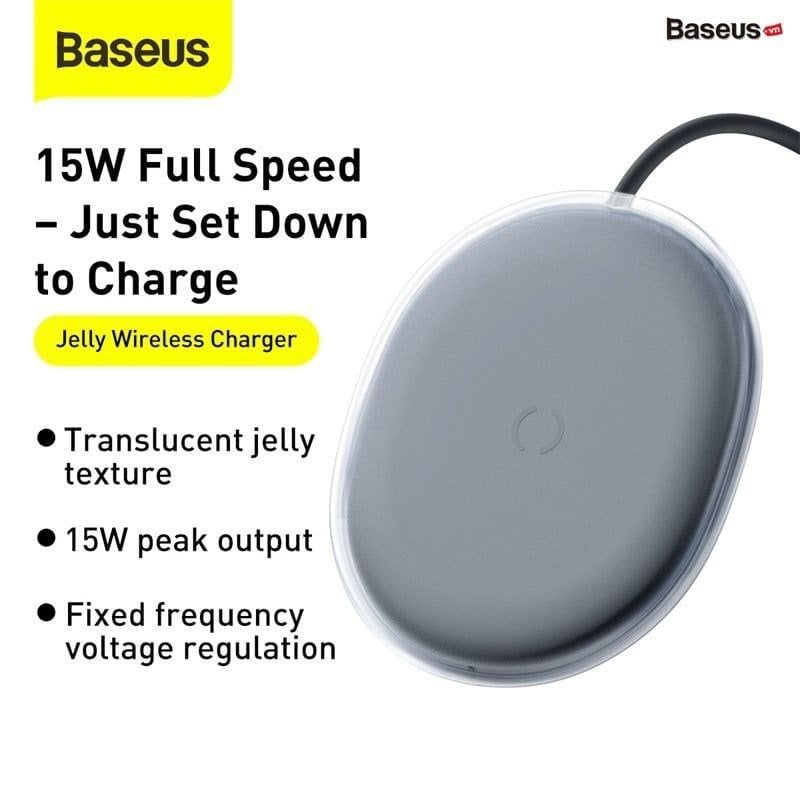  Đế sạc nhanh không dây 15W Baseus Jelly Wireless Charger cho iPhone/ Samsung/ Xiaomi/ Airpod Pro (15W,Wireless Quick Charger ) 