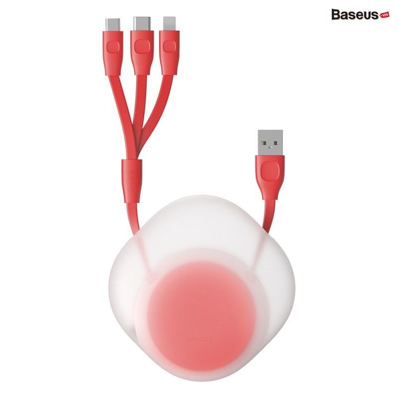  Cáp sạc dây rút 3 đầu Baseus Let's Go Little Reunion One-Way Stretchable 3 in 1 (3A/0.8m, Lightning/Type C/Micro USB 3in1 Data Cable) 