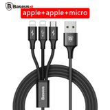  Cáp sạc và truyền dữ liệu tốc độ cao Baseus Rapid Series LV175 tích hợp 3 đầu Lightning x 02 và Micro USB ( USB Type A to Lightning x02 & Micro, 3A) 