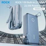  Pin Dự Phòng Kiêm Củ Sạc ROCK Y30 10000mAh 22.5W (with Built-in Type-C + Lightning Cable) 