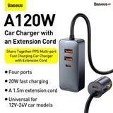  Tẩu sạc siêu nhanh 120W Baseus Share Together PPS multi-port Fast charging car charger with extension cord (30W * 4) 