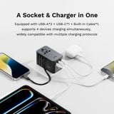  Củ Sạc Nhanh Đa Năng Du Lịch Toàn Cầu ROCK Travel Adapter 70W (EU/UK/AU/US, with Type-C Built-in Retractable Cable) 