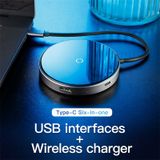  Hub chuyển Type C sang USB tích hợp sạc nhanh không dây Baseus Circular Mirror Wireless Charger 6 in 1 HUB (Type-C to USB 3.0*1+USB2.0*3/Type-C PD/4K HD) 