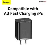  Bộ sạc nhanh, nhỏ gọn Baseus Super Si Quick Charger 20W dùng cho iPhone 12/iP11/XS Max (Type C, 20W/18W, PD/QC3.0 Quick charger) 