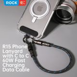  Cáp Sạc Nhanh C to C/C to Lightning Tích Hợp Dây Đeo Chống Rớt Điện Thoại ROCK R15 60W/27W (30CM, 3A, Nylon Braided) 