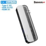  Bộ Hub đa năng Baseus Transparent Series 5 in 1 Multifunctional HUB dùng cho Macbook (Dual Type-C to Type-C*2+USB3.0*2+HDMI) 