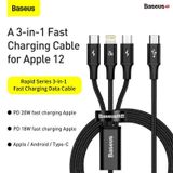  Cáp sạc 3 đầu Baseus Rapid Series 3-in-1 PD 20W (Type C to Type C/Lightning/Micro USB, Fast Charging & Data Cable) 