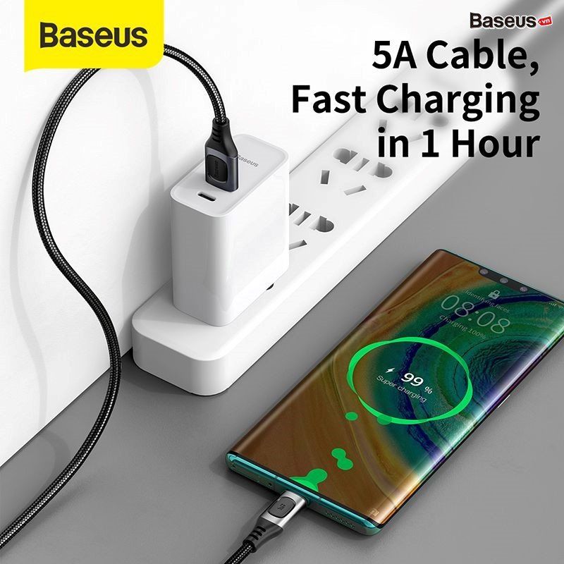  Cáp sạc nhanh siêu bền Baseus Flash Multiple Fast Charge Type C cho Samsung/OPPO/Huawei/Xiaomi (5A, AFC/SCP/FCP/PD/QC3.0 Multiple Quick Charge Protocol Convertible Support) 