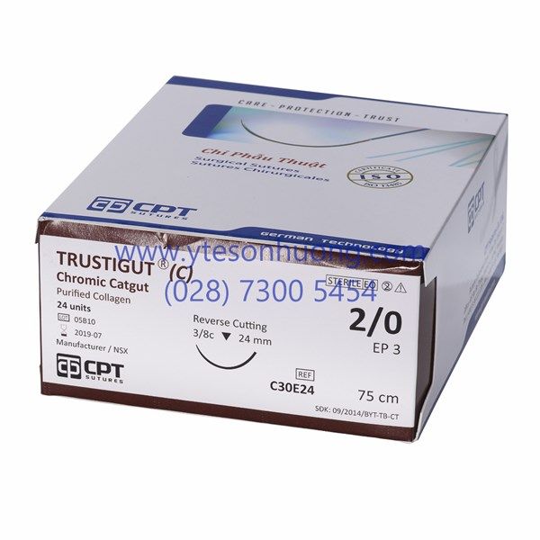 Chỉ phẫu thuật CPT Plain Catgut 2/0 N30A26 tan nhanh tự nhiên Trustigut