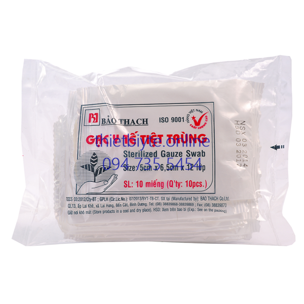 Gạc miếng tiệt trùng Bảo Thạch 5cm x 6,5cm x 12 lớp