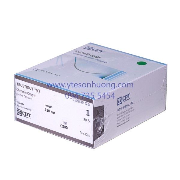 Chỉ phẫu thuật CPT Chromic số 1 C50A40 Dài 75 cm, kim tròn, Dài 40 mm, 1/2c
