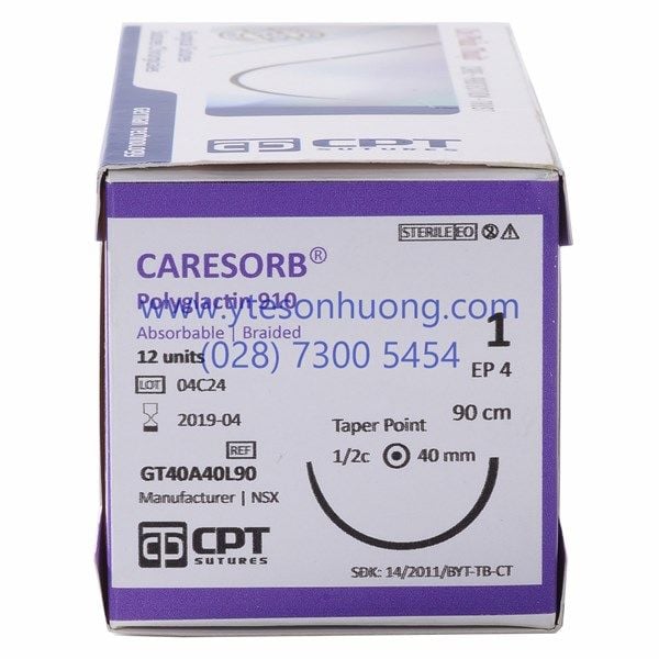 Chỉ phẫu thuật CPT Caresyn Polyglycolic Acid số 1 GA40A40L90