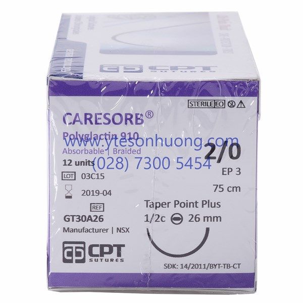 Chỉ phẫu thuật CPT Caresorb Polyglactin 910 2/0 GT30A26