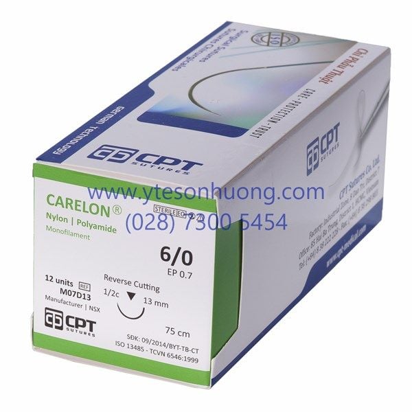 Chỉ phẫu thuật CPT Nylon 6/0 M07D13 Dài 75 cm, kim tam giác, Dài 13 mm, 1/2c