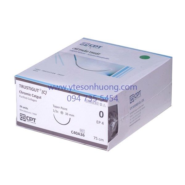 Chỉ phẫu thuật CPT Chromic số 0 C400 Dài 150 cm, không kim