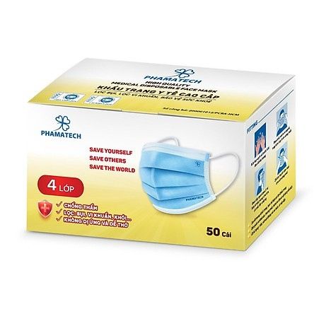 Khẩu trang than 4 lớp Phamatech hộp 50 cái