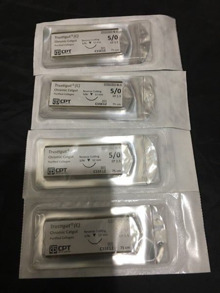 Chỉ phẫu thuật CPT Chromic 5/0 C15E12 Dài 75 cm, kim tam giác, Dài 12 mm, 3/8c
