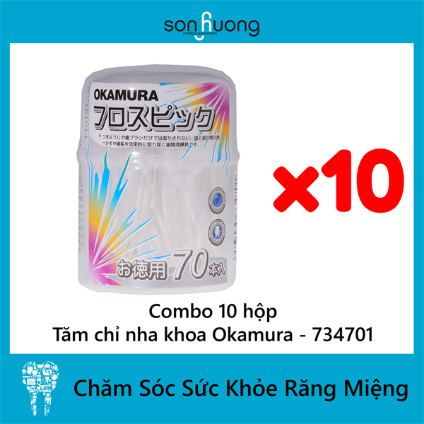 Combo Tăm chỉ nha khoa Okamura 70P - 734701 (10 gói)