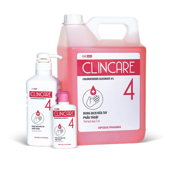 Dung dịch rửa tay sát khuẩn Clincare4 : Chlorhexidine Gluconate 4%(can 5 lít)