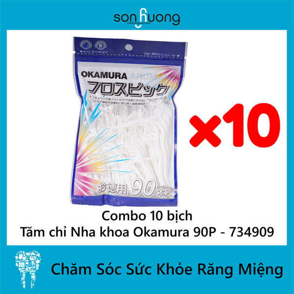 Combo Tăm chỉ nha khoa Okamura 90P - 734909 (10 gói)