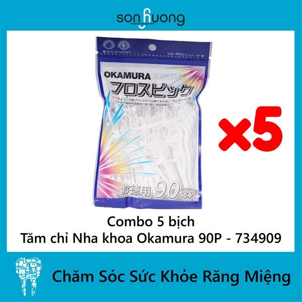 Combo Tăm chỉ nha khoa Okamura 90P - 734909 (5 gói)