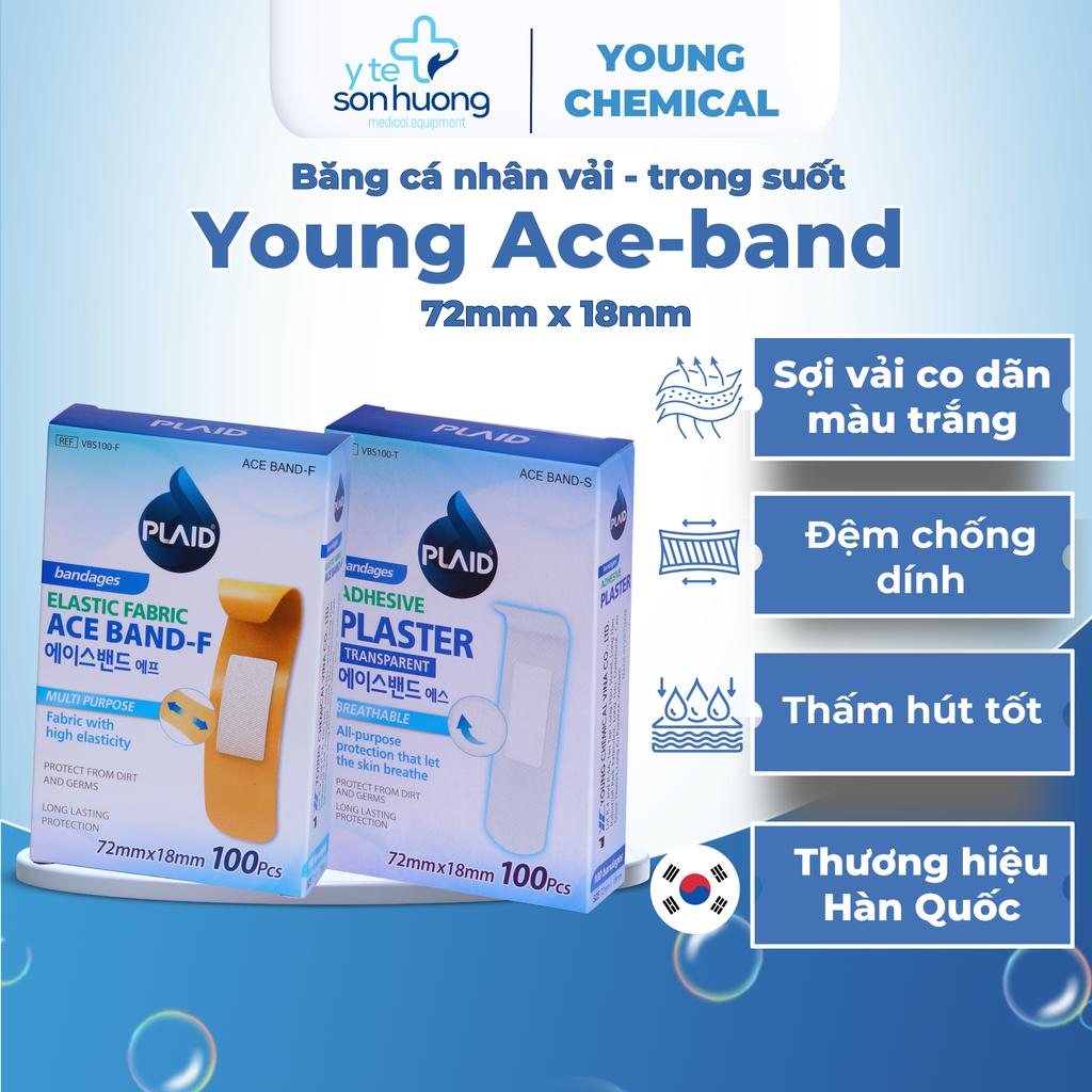 Băng cá nhân vải Young Ace-brand 7.2cm x 1.8cm