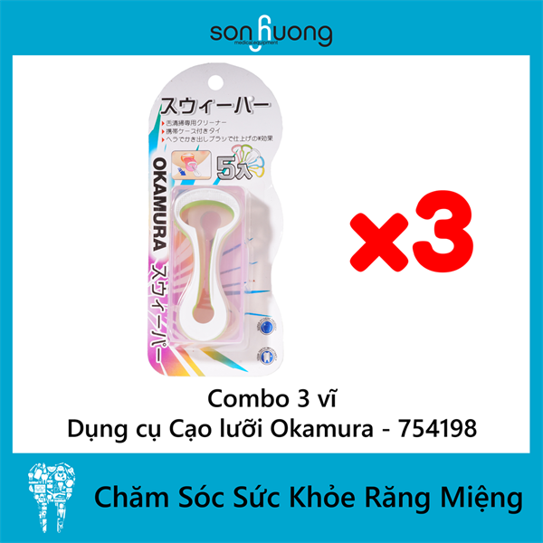 Combo Dụng cụ cạo lưỡi Okamura (5 cây/vĩ) - 754198 (3 vĩ)