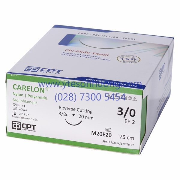 Chỉ phẫu thuật CPT Nylon 3/0 M20A22 Dài 75 cm, kim tròn 1/2c, dài 22 mm