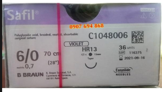 Chỉ phẫu thuật B.Braun Safil Violet 6/0 70cm HR13