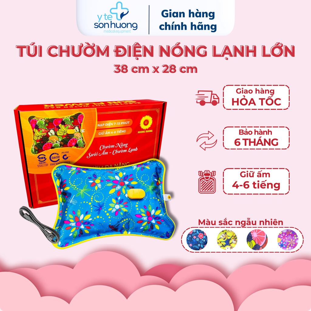 Túi Chườm Nóng Sạc Điện Hướng Dương Size Lớn 38cm x 28cm Giảm Đau Bụng Kinh Sưởi Ấm Bảo Hành 6 Tháng