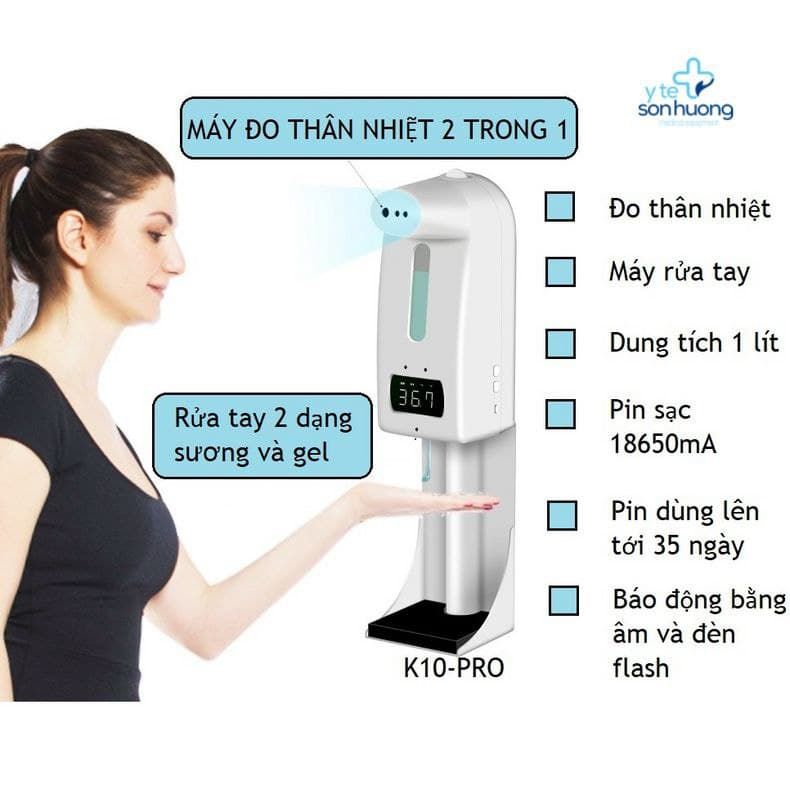 Máy rửa tay diệt khuẩn kết hợp đo thân nhiệt tự động 2 trong 1 K10 Pro