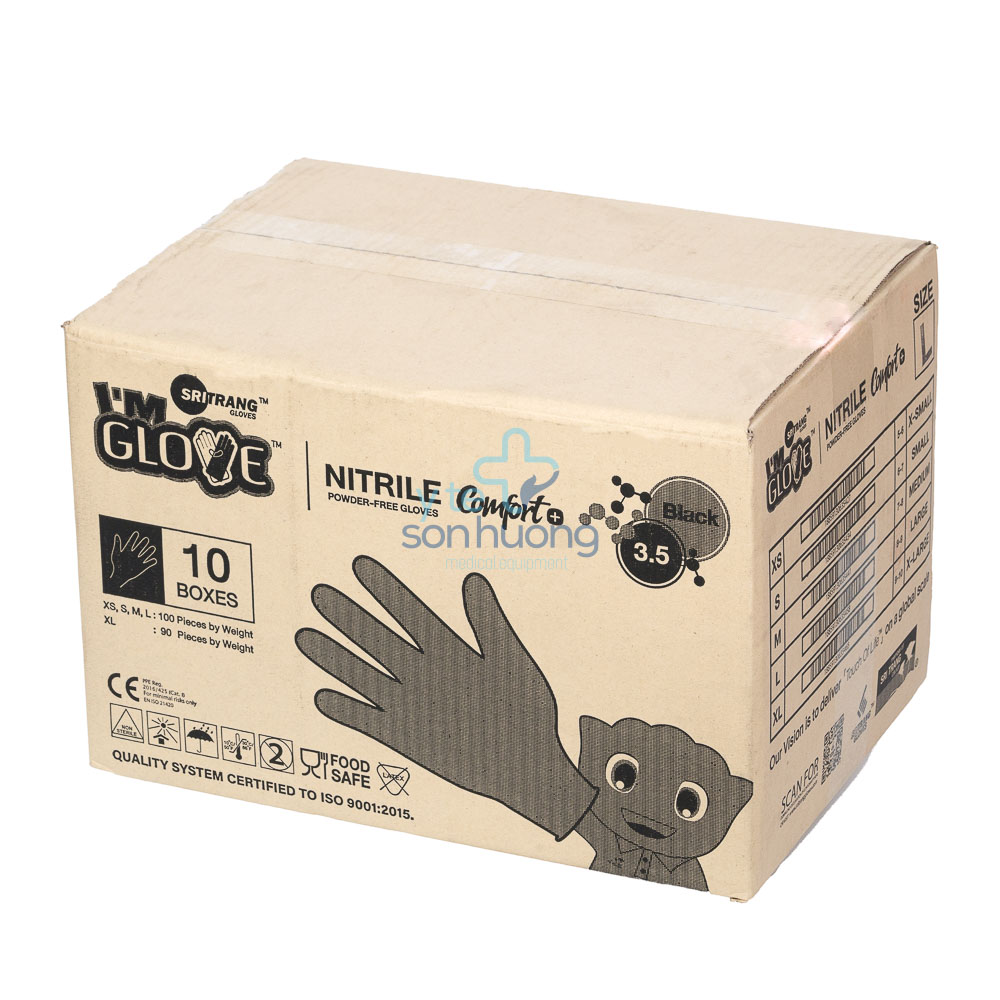 Găng tay y tế cao cấp Nitrile I'm Gloves 3.5gr (Màu đen) – Y Tế Sơn Hương