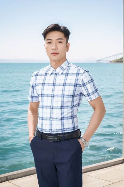 Áo sơ mi nam cộc tay kẻ caro form slimfit Tezo - 25SMCC032