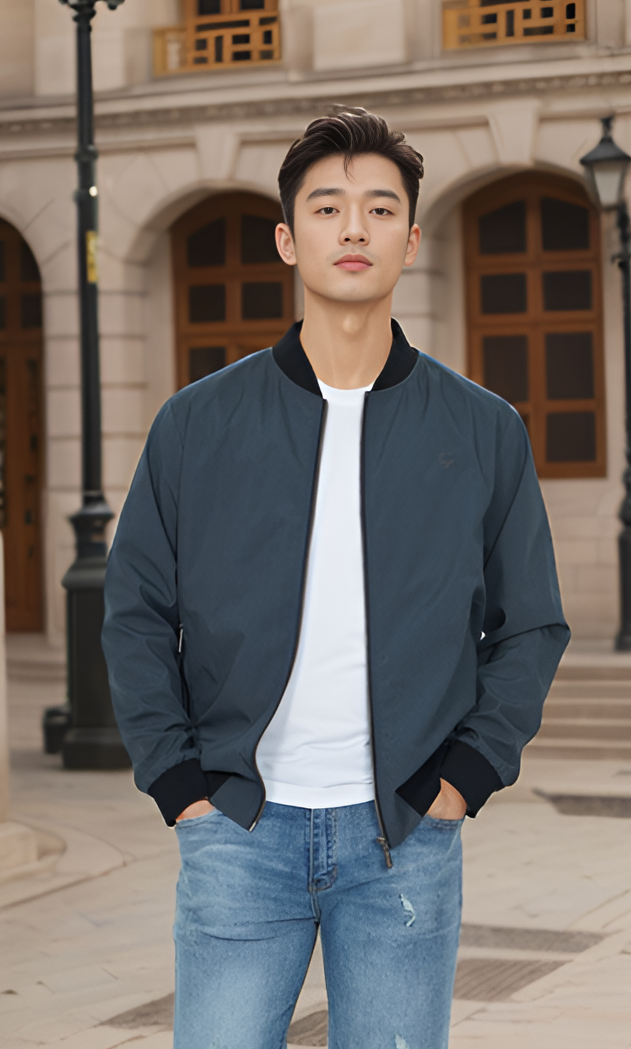 Áo gió nam cổ bomber lót poly HT hình học Tezo - 24AGBH023