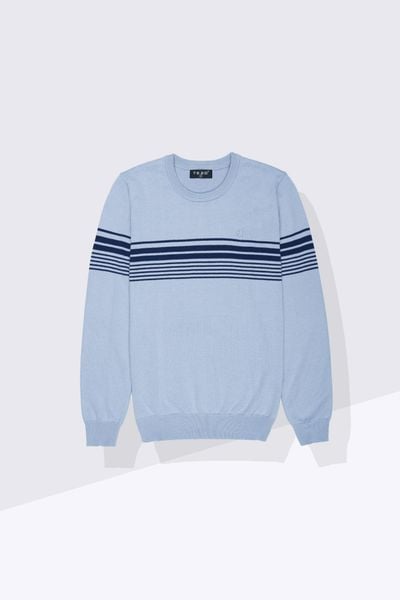 Áo len nam cổ tròn phối kẻ ngực Tezo - 23ALOT005