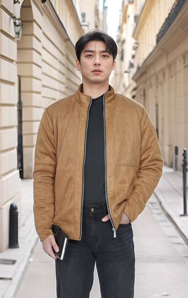 Áo khoác nam da lộn cổ 5 phân lót lông Tezo - 24AD5T004