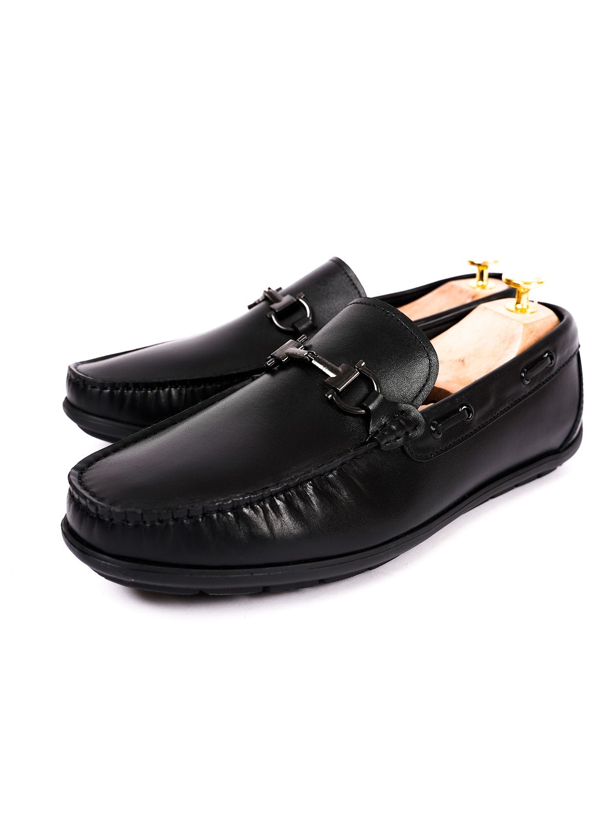 Giày lười da trơn thiết kế móc, đen - 2106GDAT15DEN