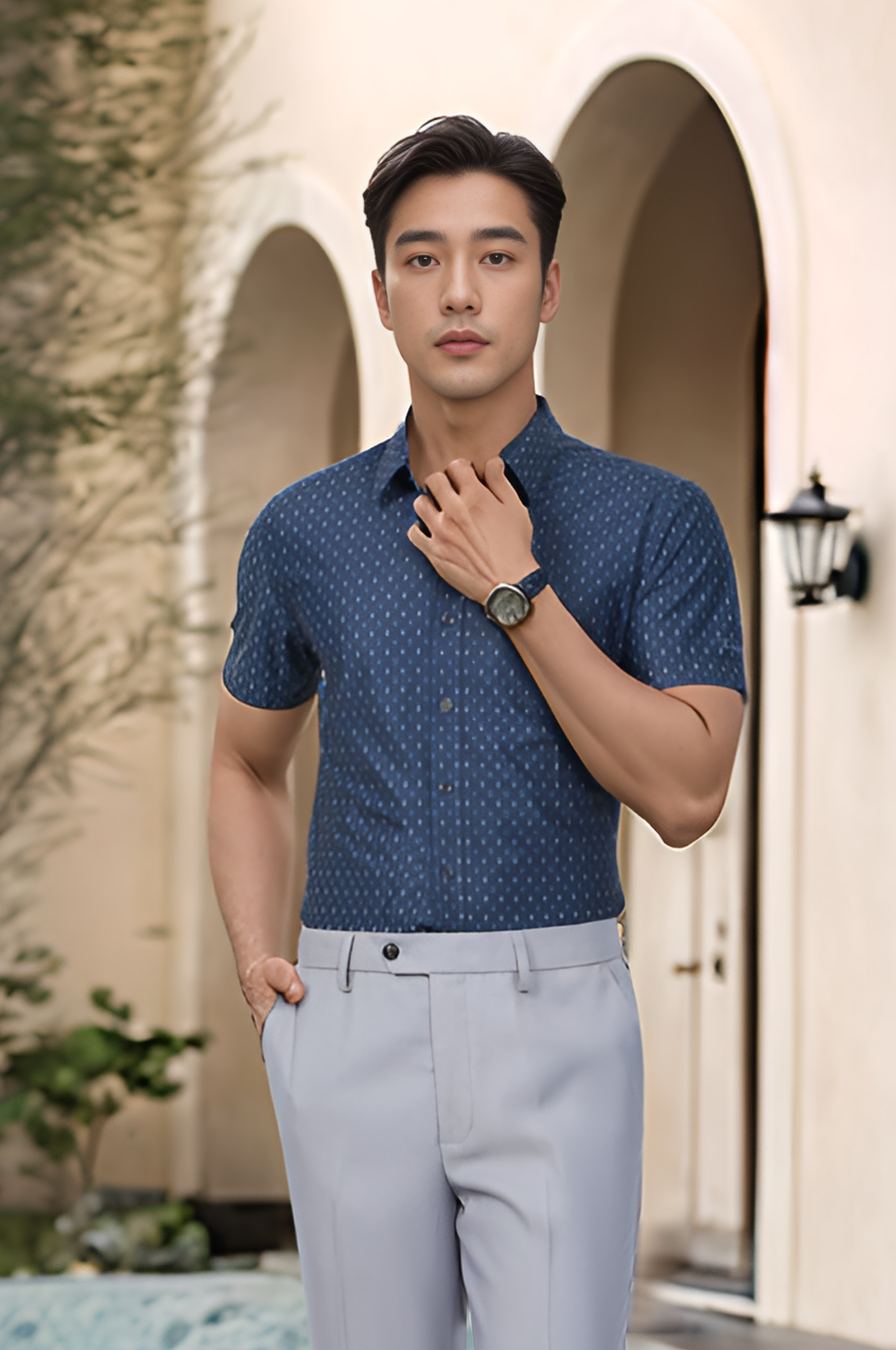 Áo sơ mi nam cộc tay For Boss họa tiết, Slimfit Tezo - 25SMCH036