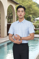 Áo sơ mi cộc tay nam Knit chống nhăn kẻ caro, slimfit Tezo - 25SMCC027