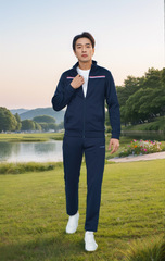 Bộ áo nỉ nam thể thao kéo khóa thêu logo Tezo 24ANKT013 - Quần nỉ nam thể thao kéo khóa thêu logo Tezo 24QNKT013